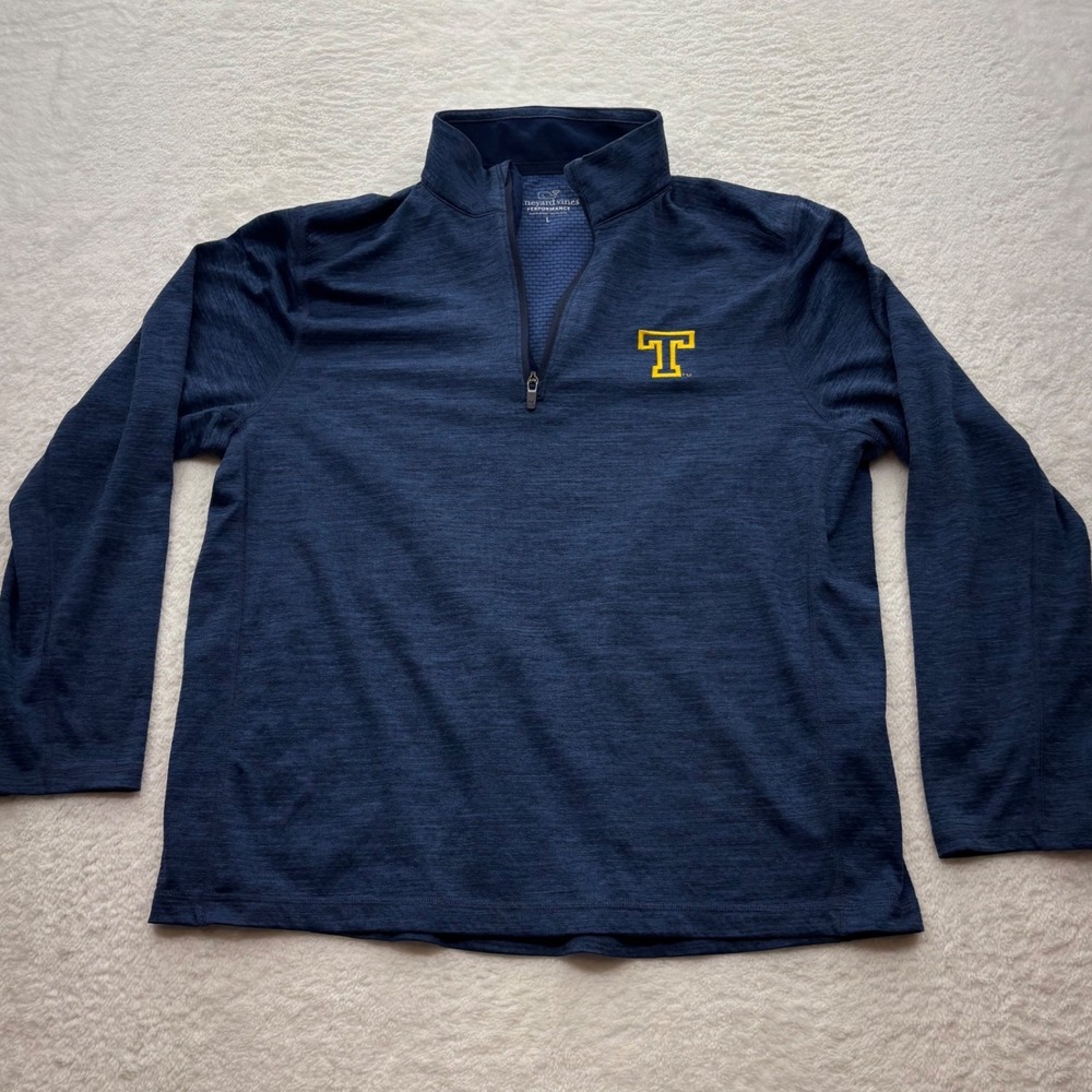 Vineyard Vines Performance Mens Large Navy Blue Heather Quarter Zip Pullover T